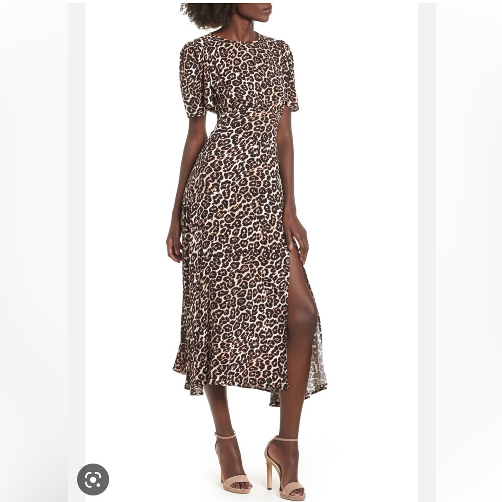AFRM Nordstrom Leopard Midi Dress Size Small, high slit